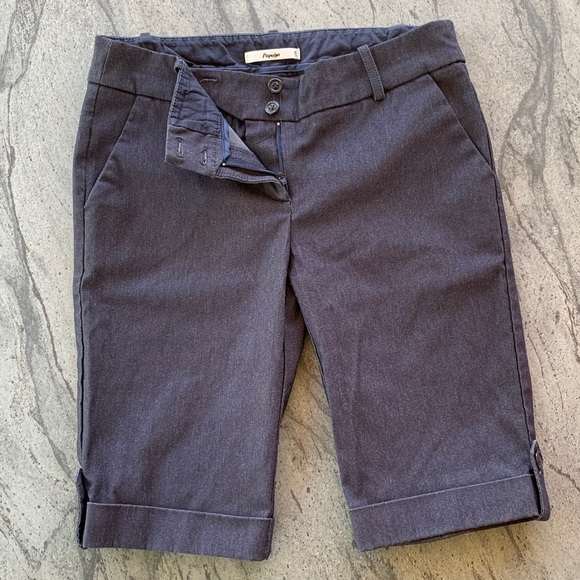 Mid Rise Waist Soho Work Chino Gray Cuffed Shorts - Picture 1 of 5